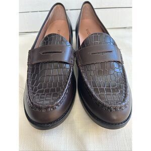 Vionic Waverly Croc Embossed Leather Loafers Women’s 8.5 Brown Classic Comfort